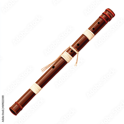 Detailed illustration of a traditional Japanese Shakuhachi flute isolated on a clean white background for designers