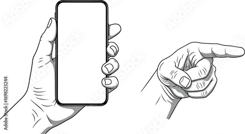 Hand holding a smartphone with a pointing finger indicating direction, symbolizing guidance or choice.