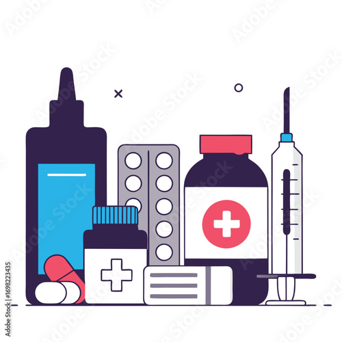 Collection of medical supplies and medications