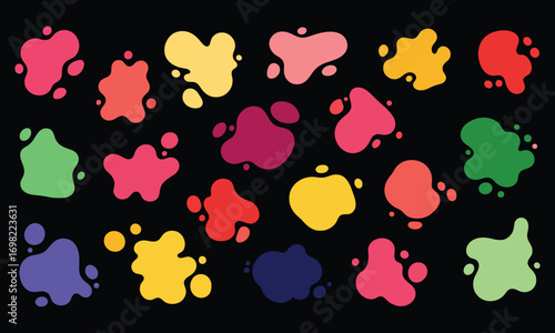 Collection of abstract organic blob shapes isolated on black background