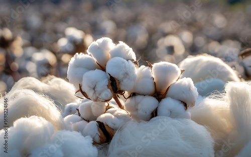 Close up of fluffy white cotton bolls in a field