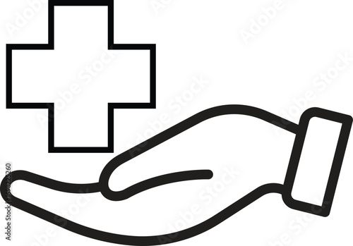 Hand holding medical cross icon representing healthcare support, hospital assistance and emergency medical aid service, transparent background