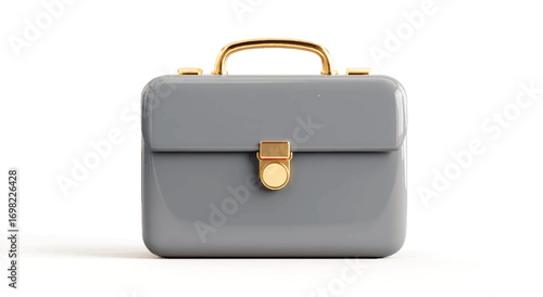 Elegant gray briefcase with golden handle isolated on white background showcasing modern business style and professional accessory