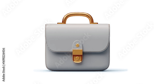 Elegant gray business briefcase with golden handle and lock on a clean white background for professional use
