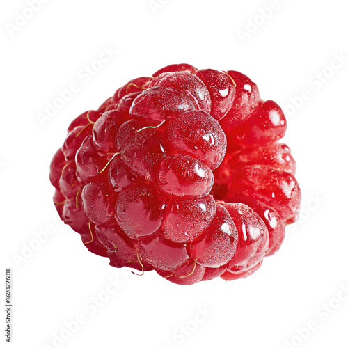 Close-up of a single, vibrant red raspberry