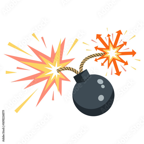 Cartoon Bomb with Sparks and Burning Fuse.