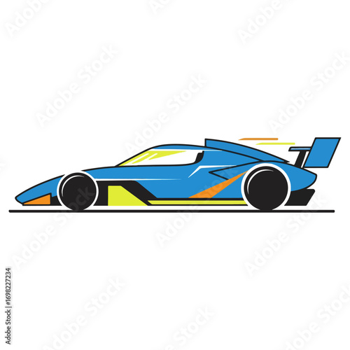 Sleek blue race car design for speed and competition.