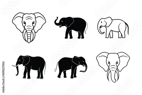 set of elephant silhouettes