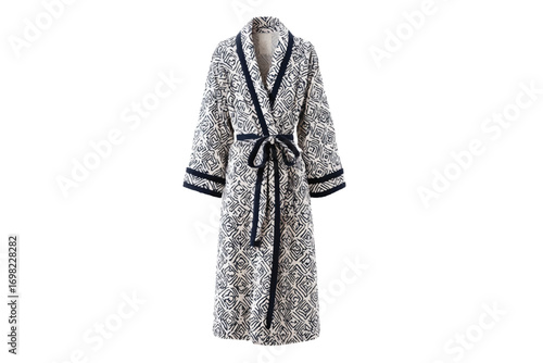 Elegant patterned robe for relaxation at home with a tie waist and dark trim accents