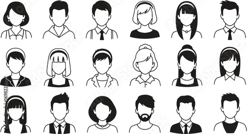 Diverse collection of anonymous profile avatars representing people in a clean, minimalist style.