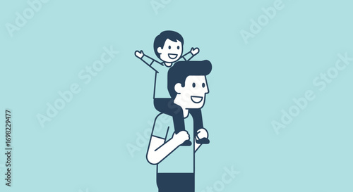 Father and Son Cartoon, Happy Together, Affectionate, Fatherhood