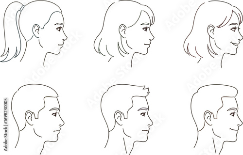 Diverse collection of clean line art portraits showcasing different hairstyles and expressions