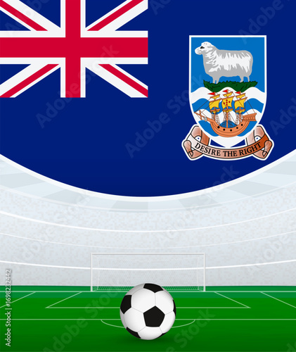 Falkland Islands National Football Theme, Stadium and Soccer Ball. Soccer Match Concept in Falkland Islands.