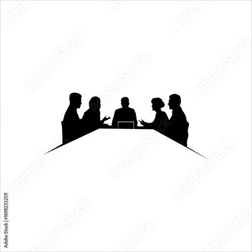 Team discussion concept with business meeting vector illustration showing manager employee collaboration cooperation strategy leadership communication and partnership in company office
