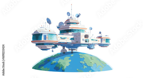 Futuristic Space Station Orbiting Earth Depicting Advanced Technology and International Cooperation in Scientific Research and Exploration