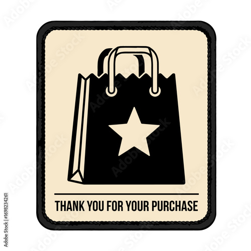 THANK YOU FOR YOUR PURCHASE. Vintage style sign with a shopping bag icon. Retro retail graphic illustration for customer appreciation.