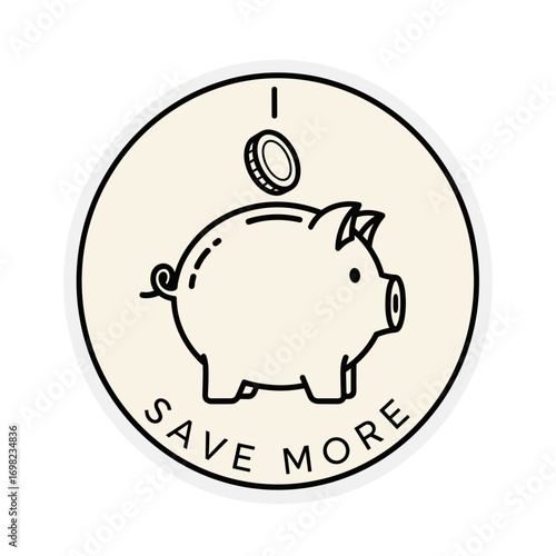 Save More piggy bank icon. Simple line art illustration of saving money. Financial concept for investment and budget.