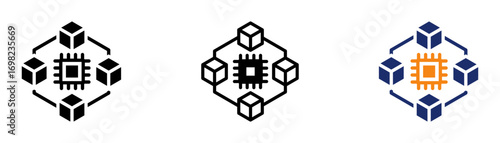 Blockchain Technology Icon Collection Glyph & Mixed Style 