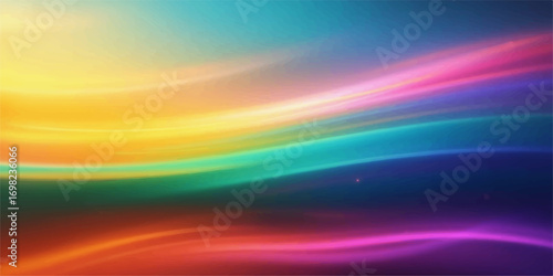 Abstract, colorful, and vibrant waves of light create a dynamic rainbow backdrop with a soft gradient blur