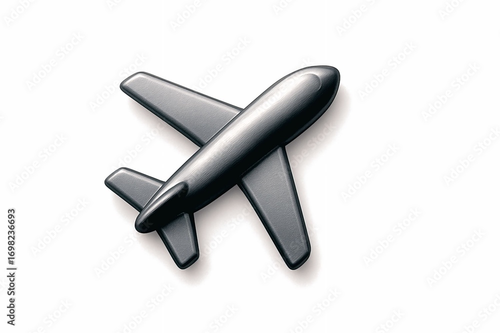Fototapeta premium Semi-Realistic Airplane Icon with Metallic Texture on White Background