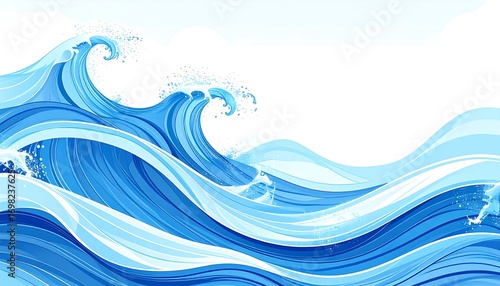 Ocean waves, vibrant blue