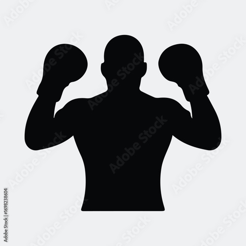 Boxer silhouette striking pose wearing boxing gloves athletic confident determined silhouette vector illustration