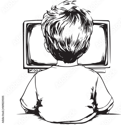 vector illustration of a boy watching tv