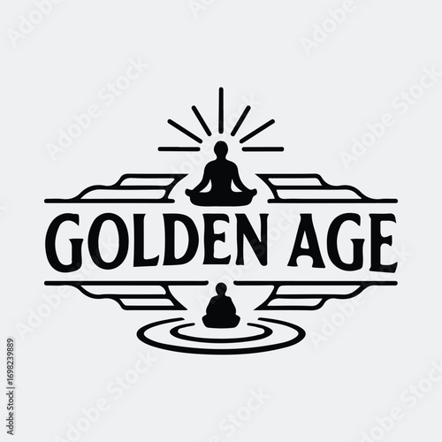 Meditation logo design featuring golden age theme and silhouette vector illustration