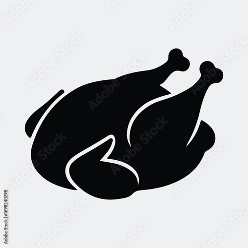 Roasted chicken dinner ready for thanksgiving holiday celebration Silhouette vector illustration