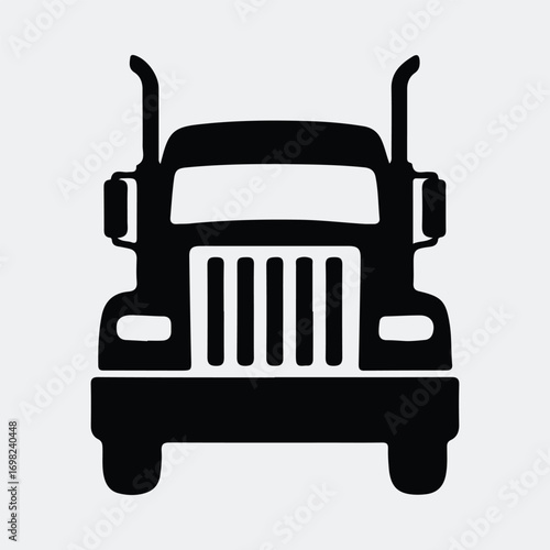 Semi truck front view silhouette for transportation industry and logistics companies vector illustration