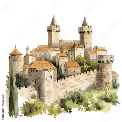 Carcassonne. Carcassonne watercolor vector illustration