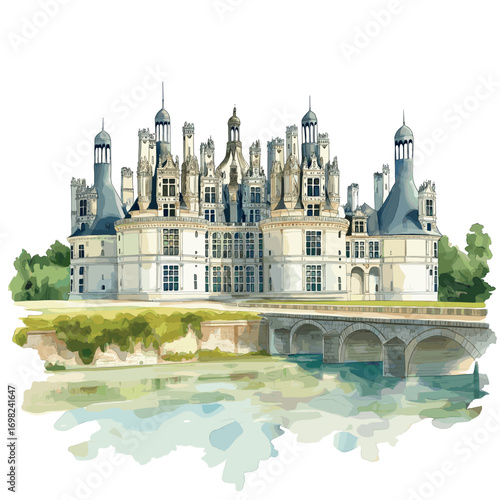 Chateau de Chambord . Chateau de Chambord  watercolor vector illustration
