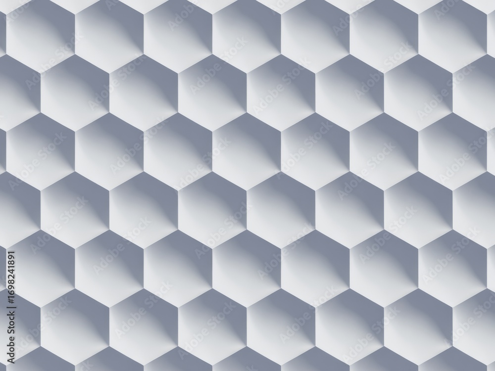 Fototapeta premium Abstract geometric hexagonal pattern with subtle shading and light gray tones