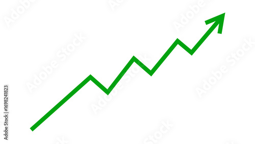 Green arrow graph line chart moving up concept of stock market business growth, financial profit. Business grow up sign. Vector illustration.