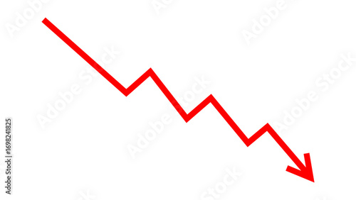 Down fall red arrow line graph financial loss concept, Red arrow downward direction, Stock market fall, Business loss, Market crash, Economic loss. Vector illustration.