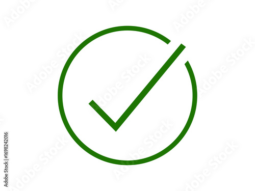 Green checkmark in round circular box vector illustration. Tick mark, correct icon, positive sign, approved icon.