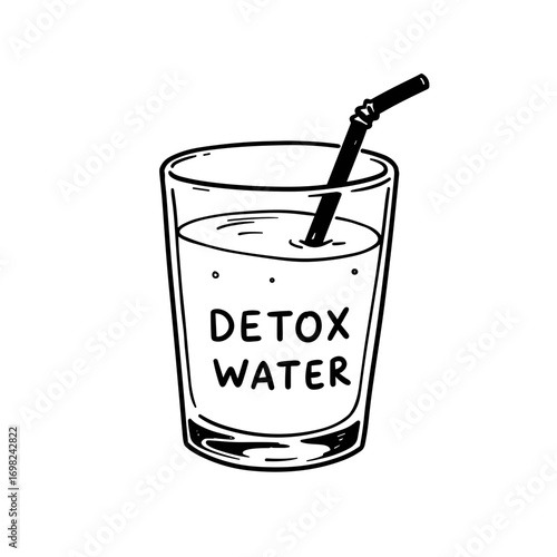 Detox water in a glass with a straw on white background  