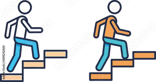 Two figures climbing stairs, symbolizing progress and growth.