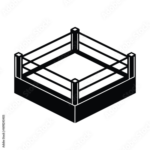 Monochrome isometric view of a classic boxing ring, a symbol of combat sports and professional fighting. Isolated vector graphic element from a collection