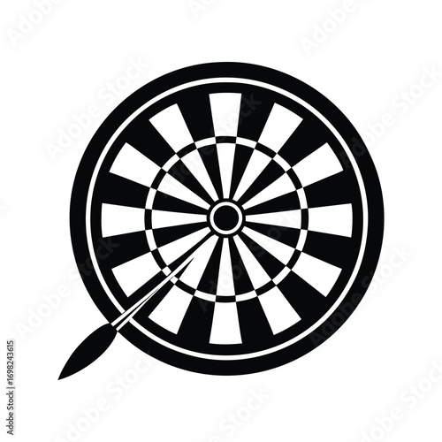 Monochrome Dartboard Icon A Classic Game of Precision and Skill with an Aiming Dart Ready for Competition, Perfect for Sporting Themes