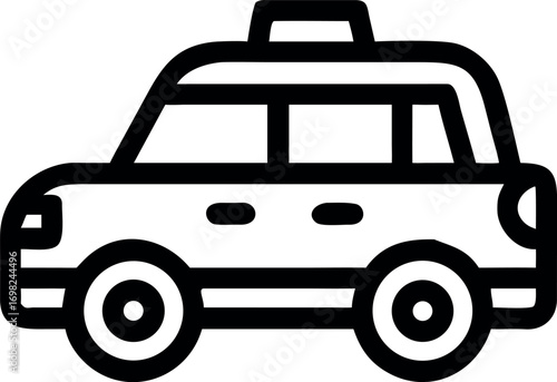 Iconic black taxi car symbol simple outline design for transportation and city services themes
