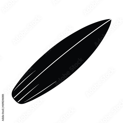 Monochrome surfboard vector icon isolated on a white background. Graphic design element for beach and surfing themes from a sports set