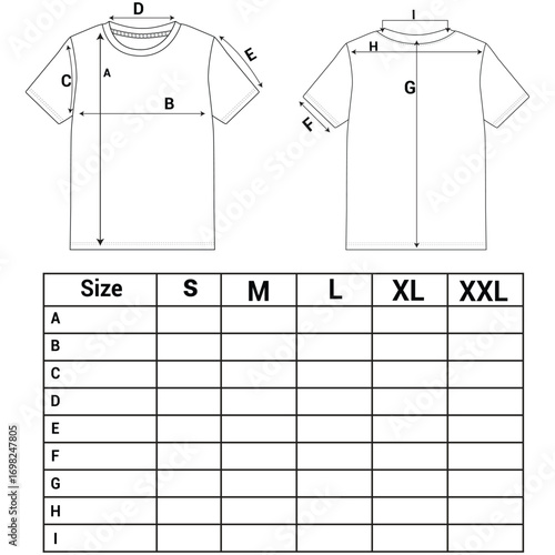 T Shirt Technical Drawing size chart vector Illustration