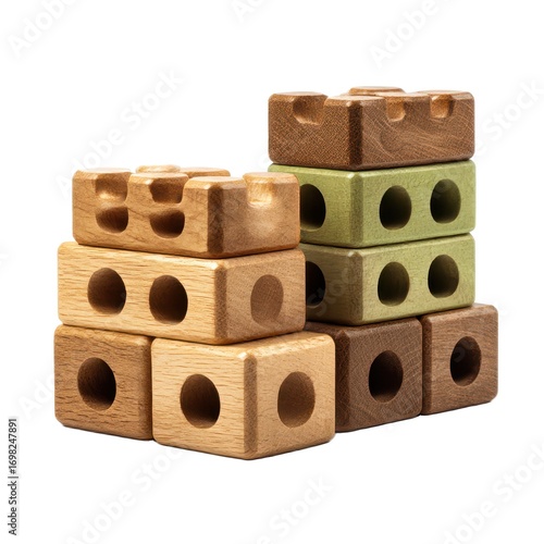 Colorful Wooden Building Blocks Stacked Together, Showcasing Different Shapes and Textures for Creative Play and Learning Opportunities