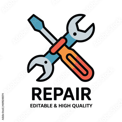 Repair service icon with crossed wrench and screwdriver tools