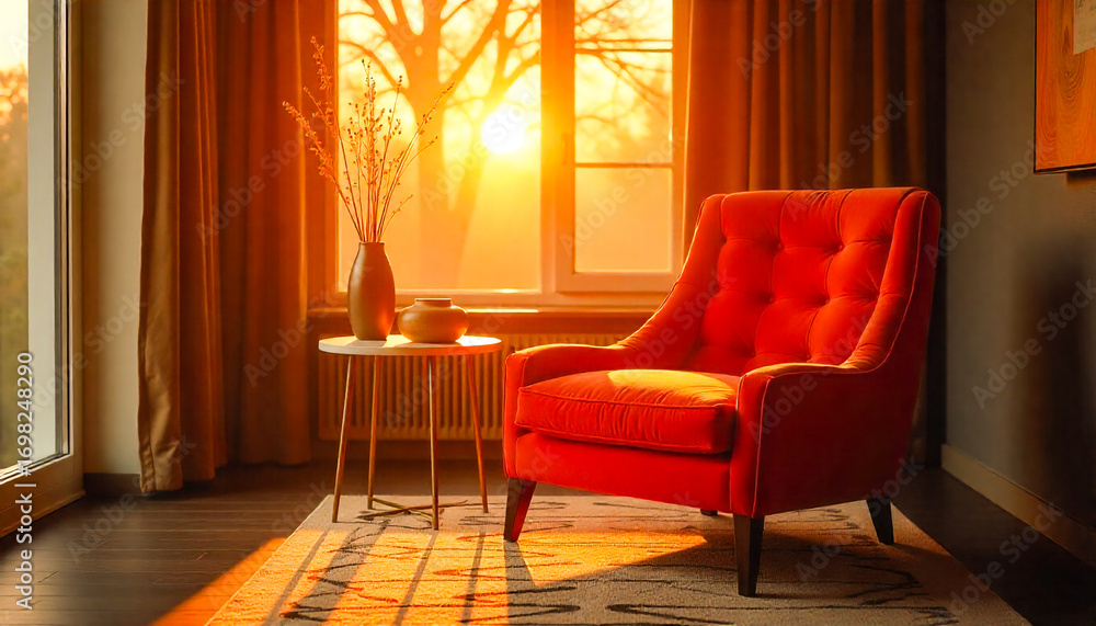 Fototapeta premium red and yellow armchair in a room image background