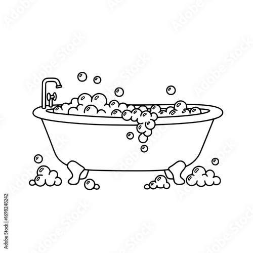 Bathtub Bubble Bath Outline Illustration