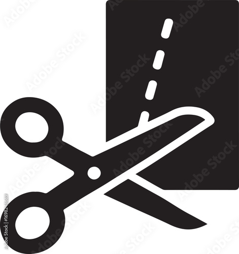 Scissors cutting paper icon, office tool, crafting, stationery and design EPS vector.