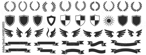  Shields, Wings, Laurels, and Banners Vector Collection