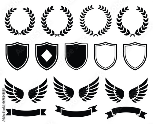 Laurel Wreath and Heraldic Shield Collection for Award and Excellence Logo Design Vector